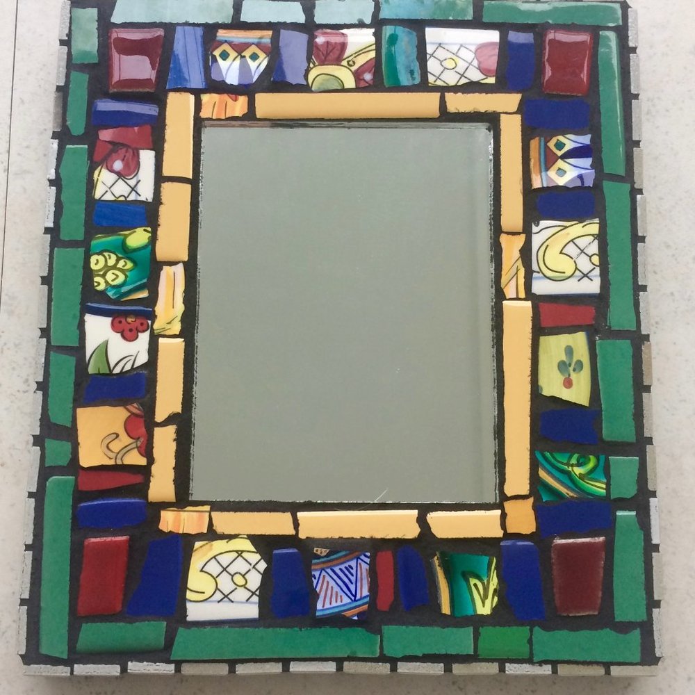 "Tuscan Mirror" Mosiac Blue/green, maroon, yellow